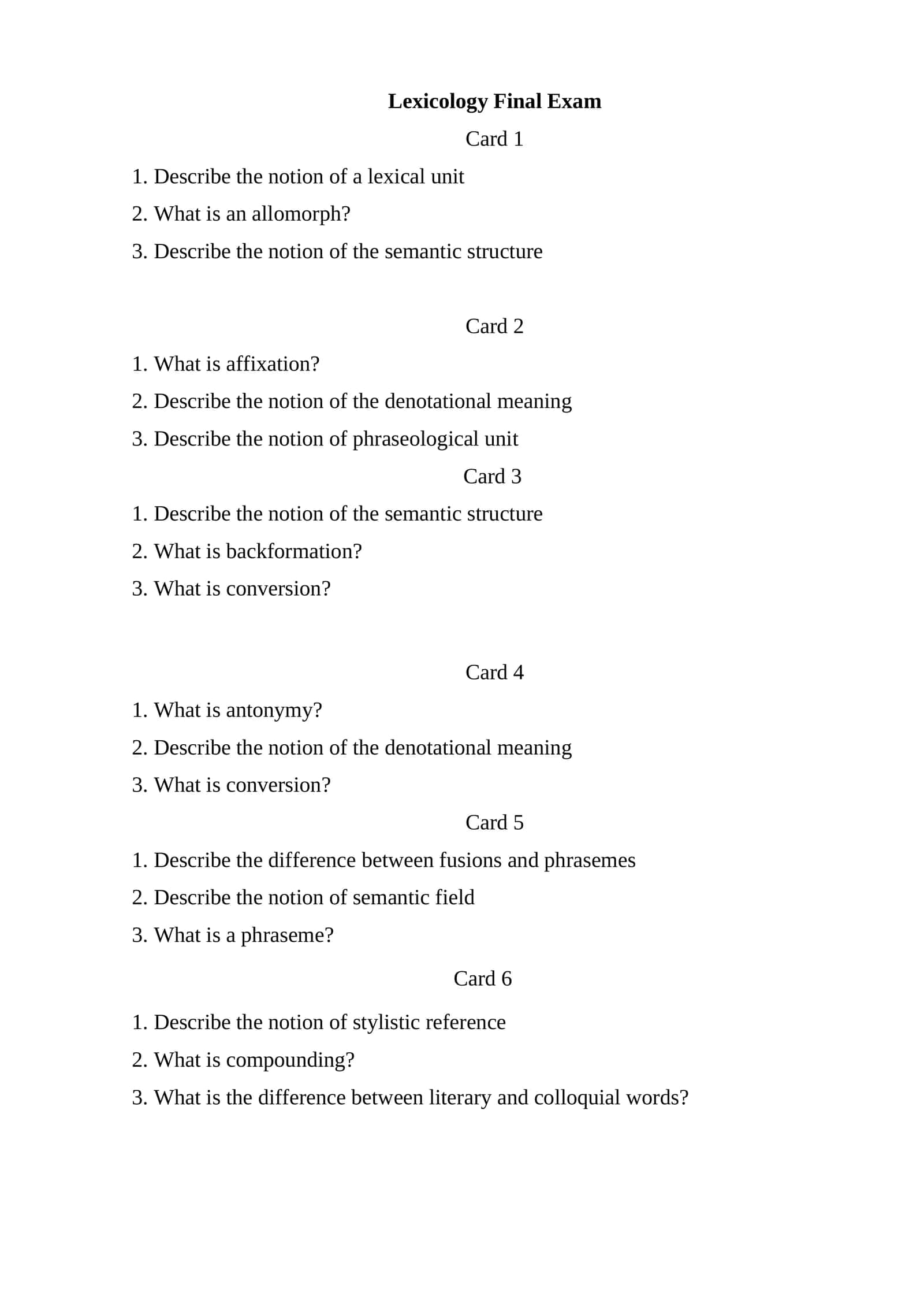 Lexicology Final Exam 1