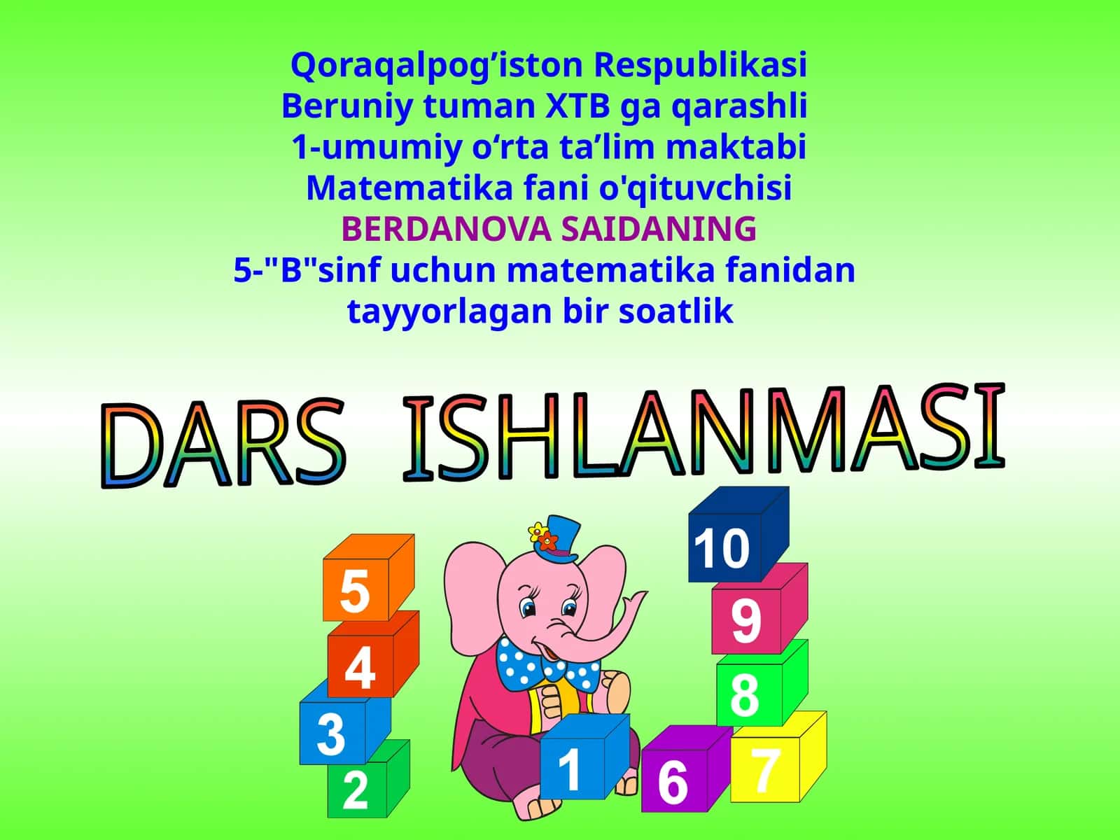 5-sinf Matematika fanidan Parallel va perpendikular to'g'ri chiziqlar ochiq dars ishlanma 1
