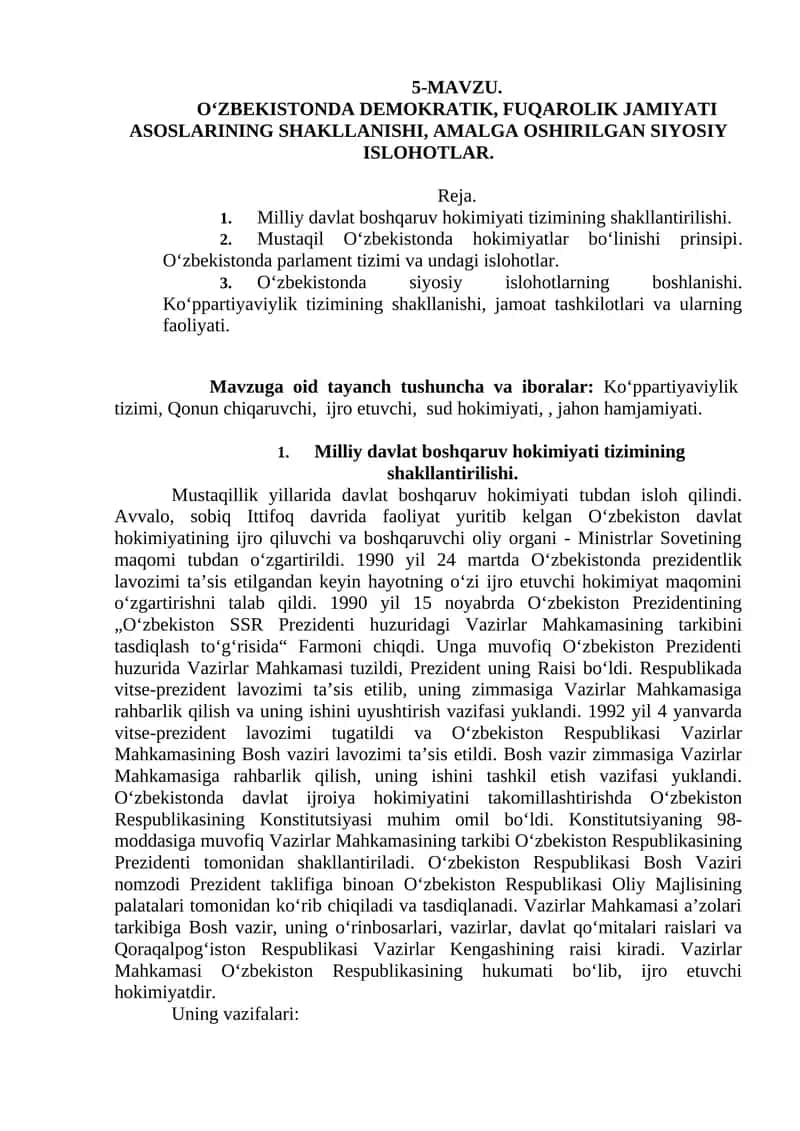 O‘zbekistonda Demokratik Fuqarolik Jamiyati Asoslari 1