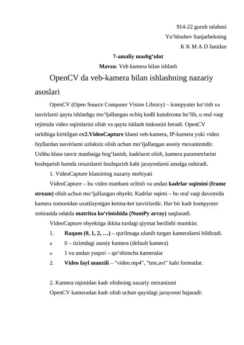 Veb kamera bilan ishlash