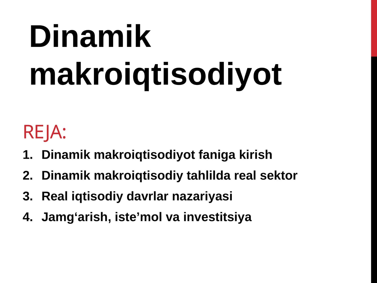 Dinamik Makro iqtisodiyot fanidan kirish 1