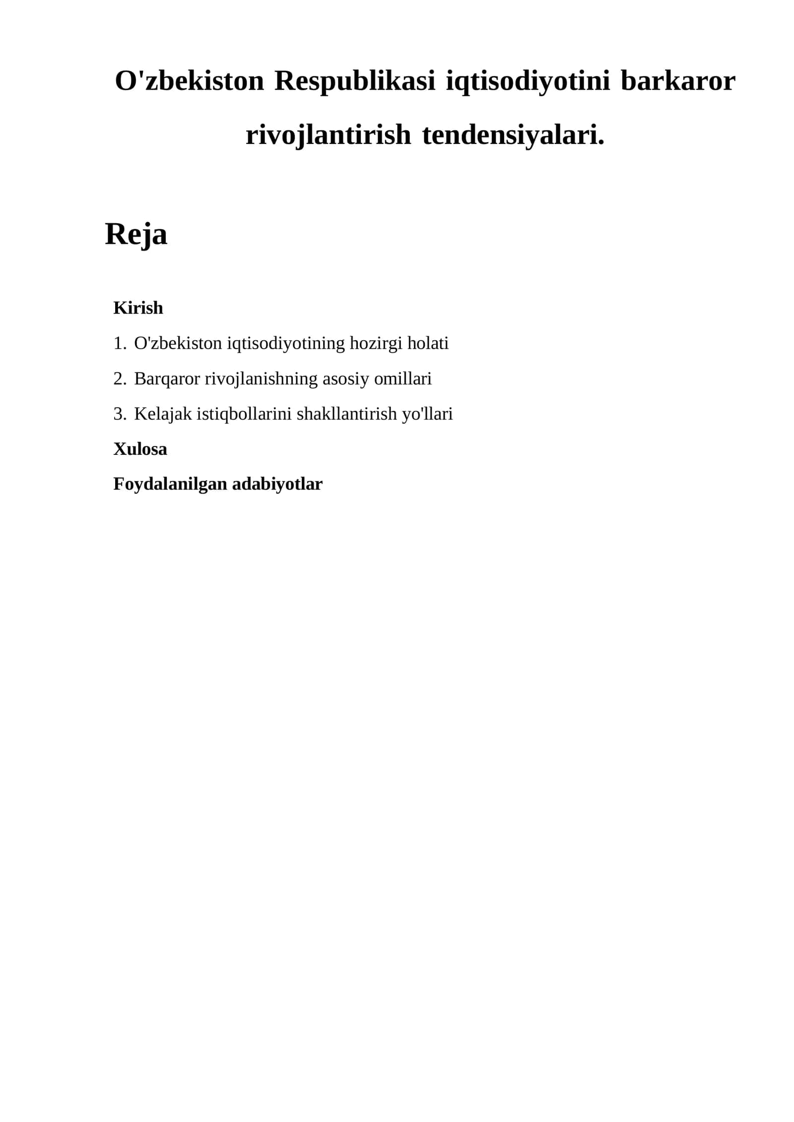 O'zbekiston Respublikasi iqtisodiyotini barkaror rivojlantirish tendensiyalari 1