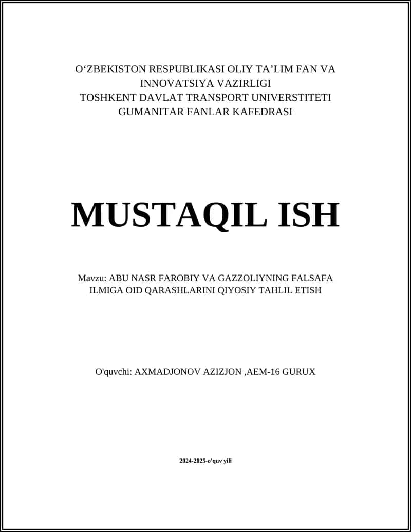 Abu Nasr Farobiy va Gazzoliyning falsafa ilmiga oid qarashlarini qiyosiy tahlil etish 1