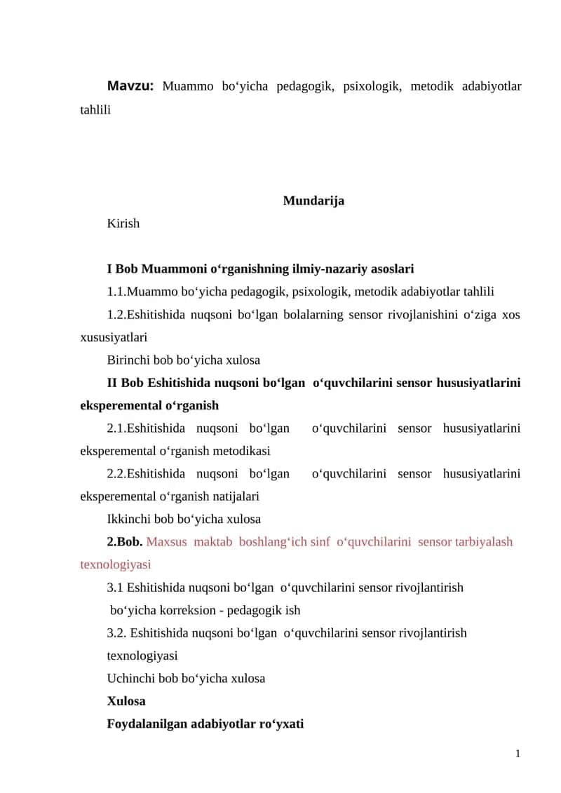 Muammo bo‘yicha pedagogik, psixologik, metodik adabiyotlar tahlili 1