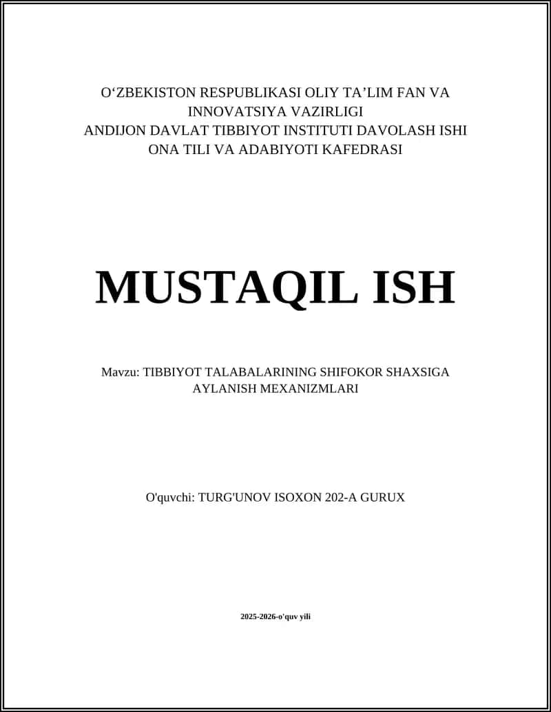 TIBBIYOT TALABALARINING SHIFOKOR SHAXSIGA AYLANISH MEXANIZMLARI 1