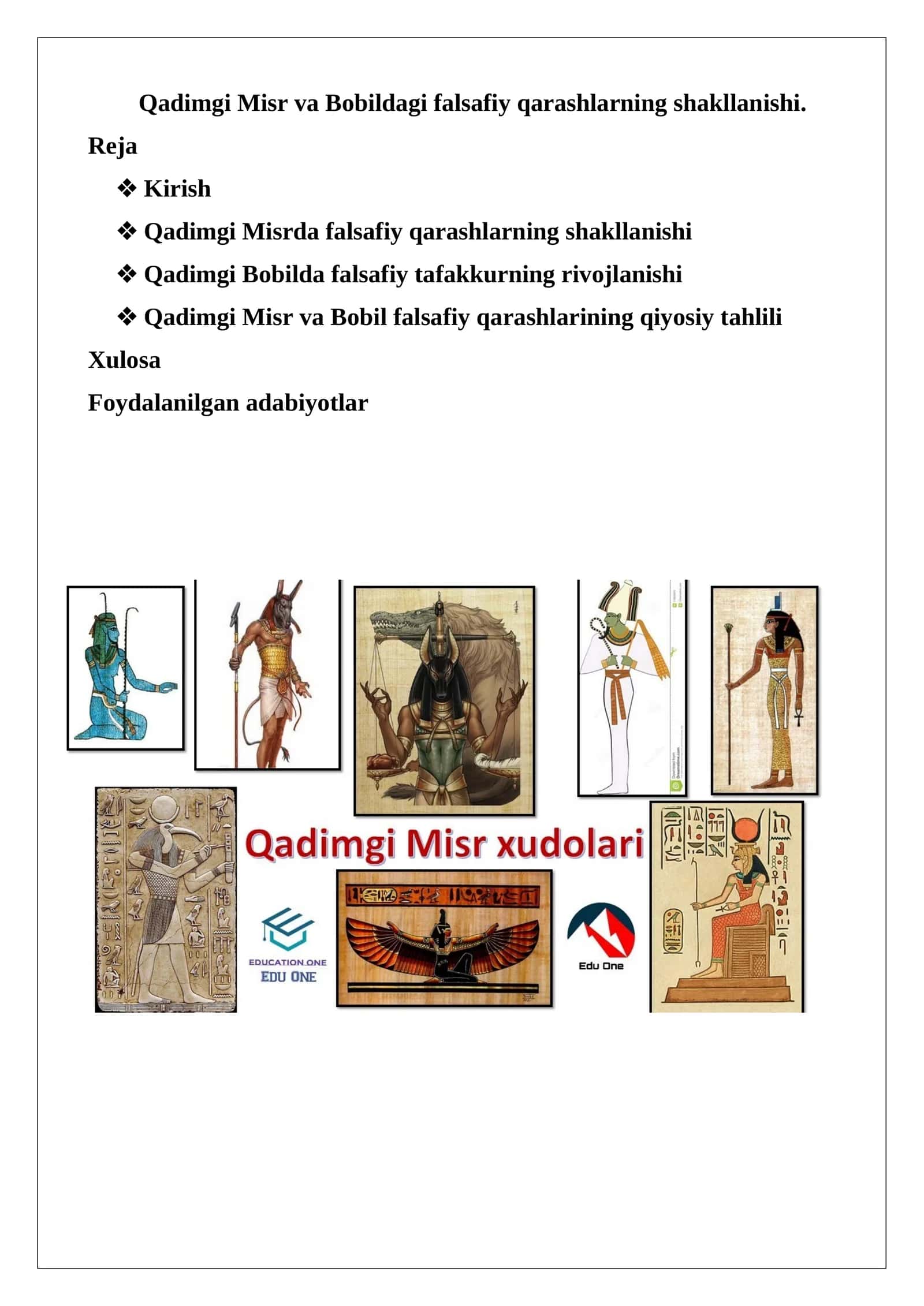 Qadimgi Misr va Bobil va falsafiy qarashlarning shakllanishi 1
