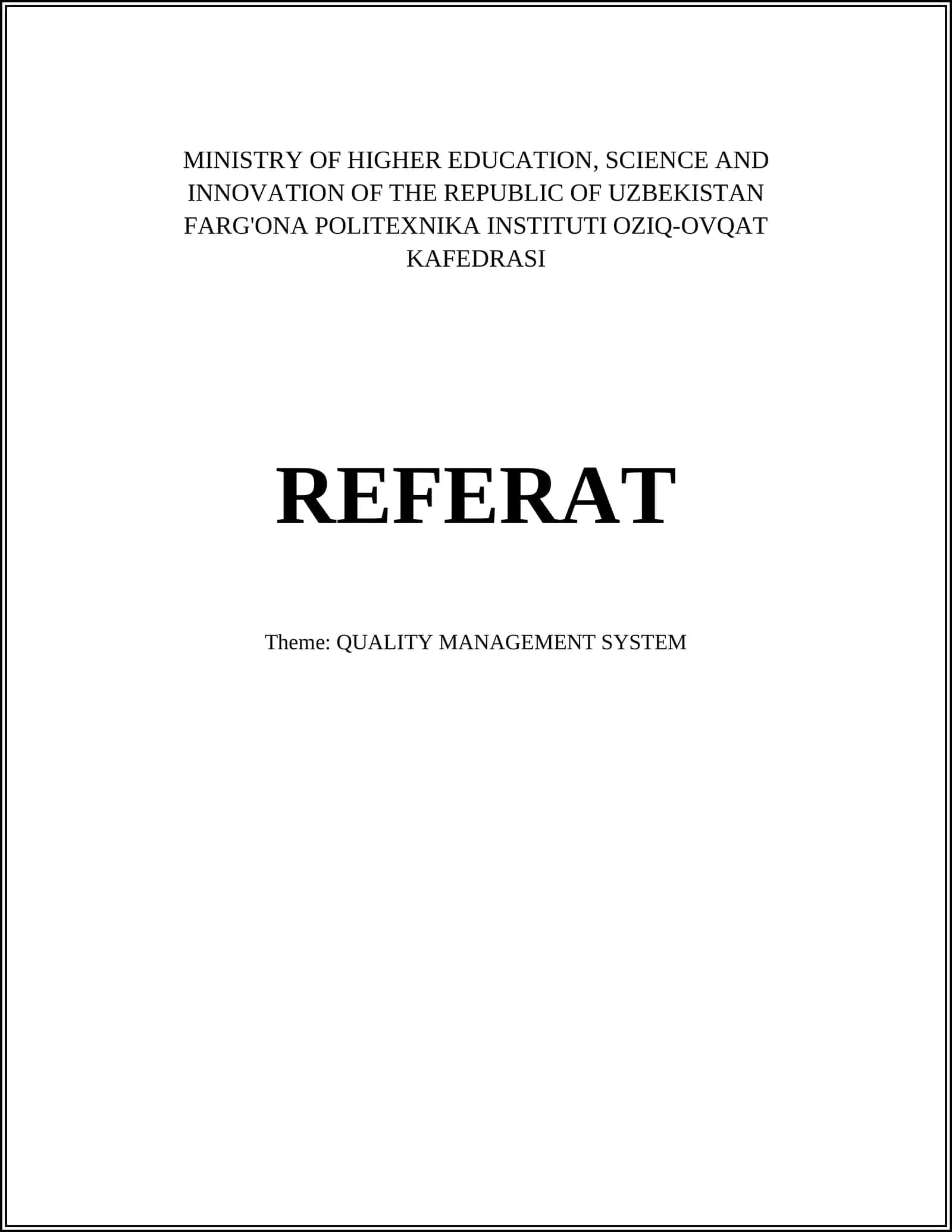QUALITY MANAGEMENT SYSTEM 1