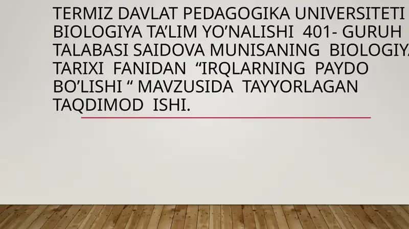 Irqlarning paydo bo'lishi 1