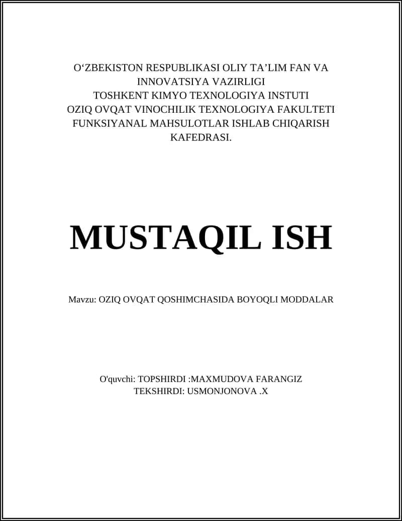 OZIQ OVQAT QOSHIMCHASIDA BOYOQLI MODDALAR 1
