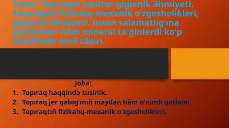 Topıraqni Sanitar-Gigienik Âhmiyeti 1