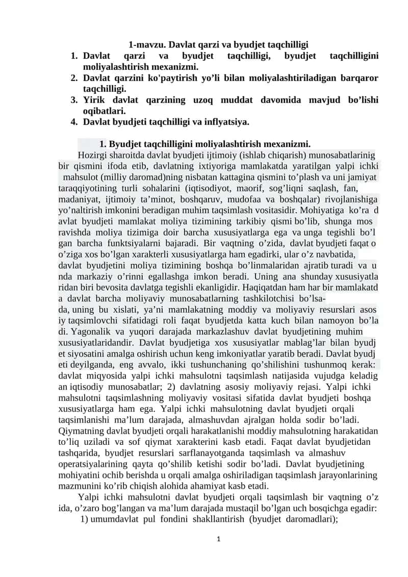 Davlat qarzi va byudjet taqchilligi 1