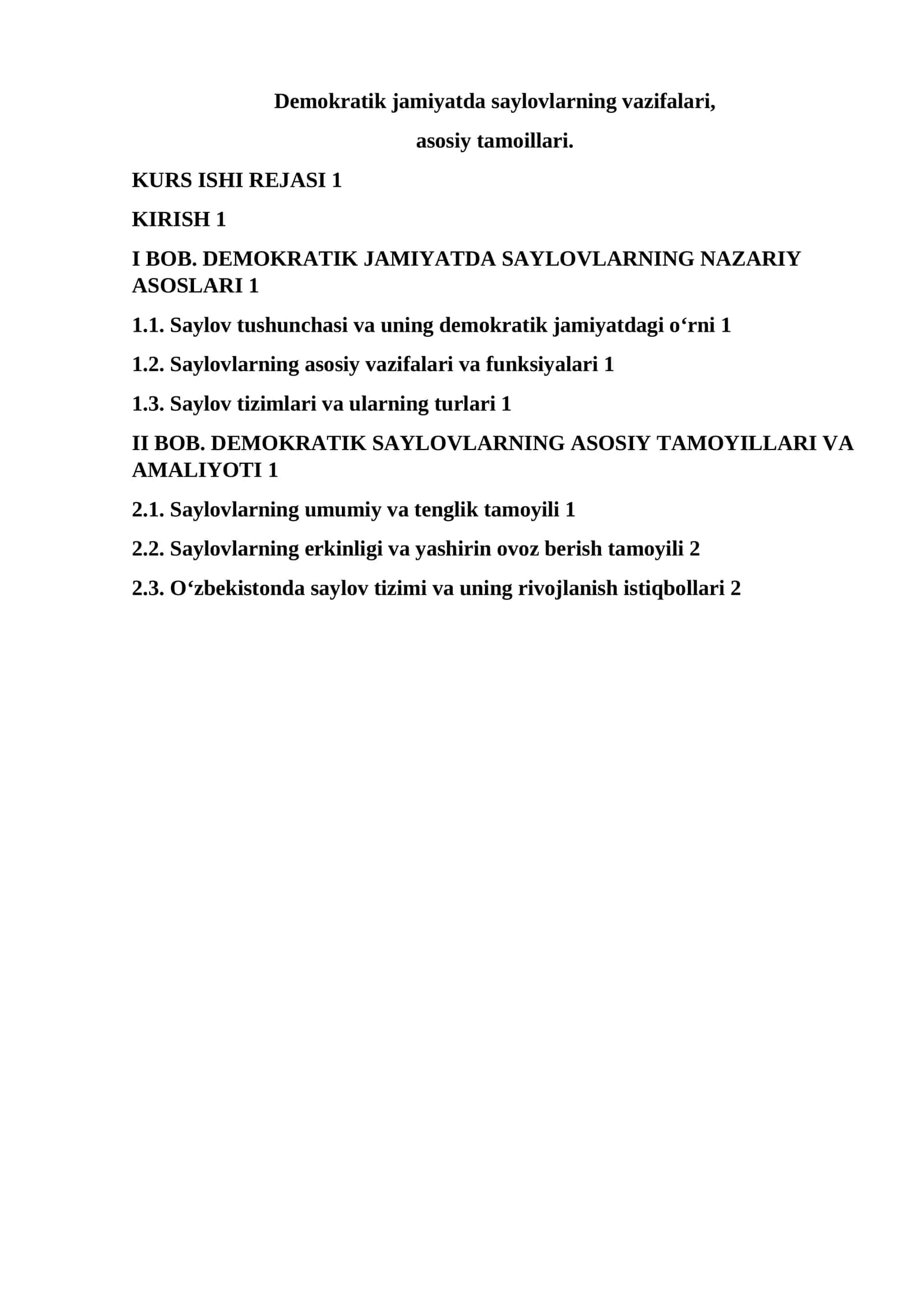 Demokratik jamiyatda saylovlarning vazifalari, asosiy tamoillari 1