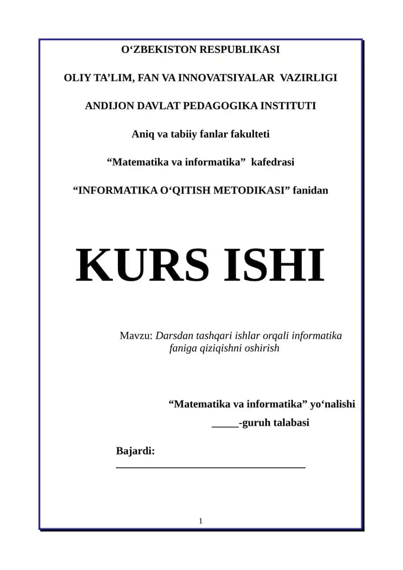 Darsdan tashqari ishlar orqali informatika faniga qiziqishni oshirish 1