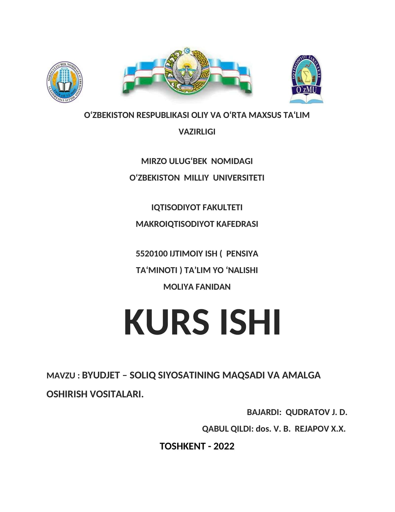 5520100 IJTIMOIY ISH ( PENSIYA TAMINOTI ) TALIM YO‘NALISHI 1