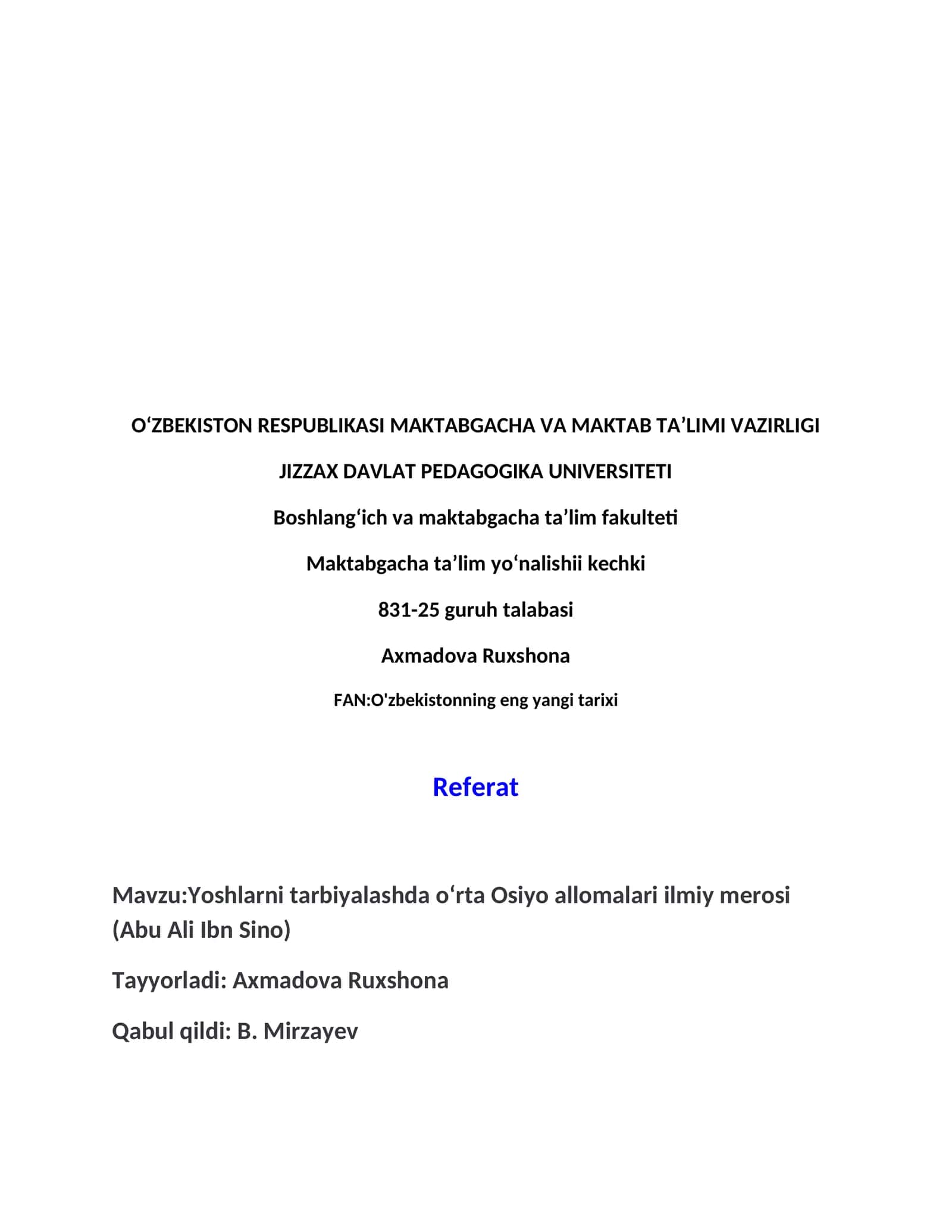 O'zbekistonning eng yangi tarixi Referat 1