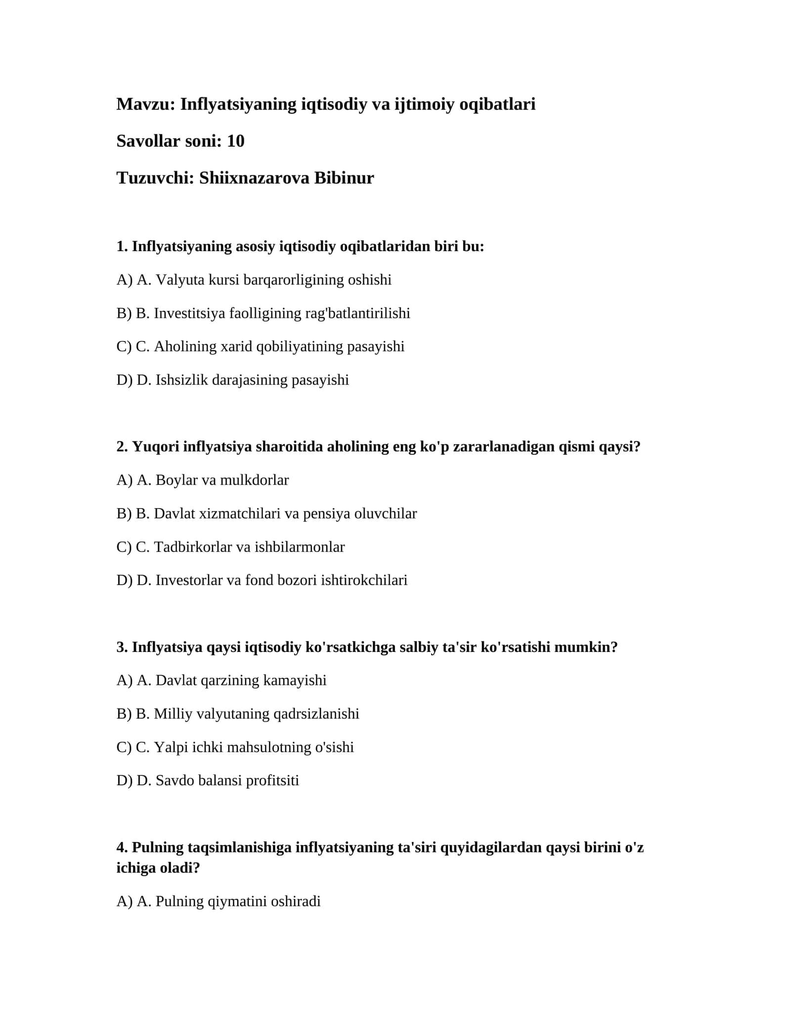 Inflyatsiyaning iqtisodiy va ijtimoiy oqibatlari 1