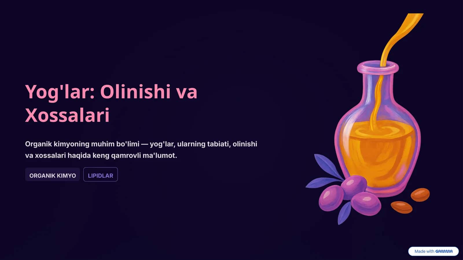Yog'lar: Olinishi va Xossalari 1