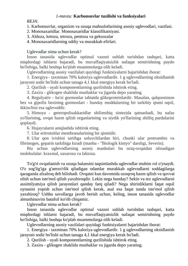 Karbonsuvlar tuzilishi va funksiyalari 1
