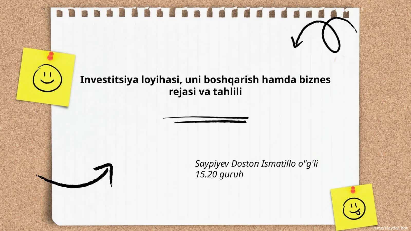 Investitsiya loyihasi, uni boshqarish hamda biznes rejasi va tahlili 1