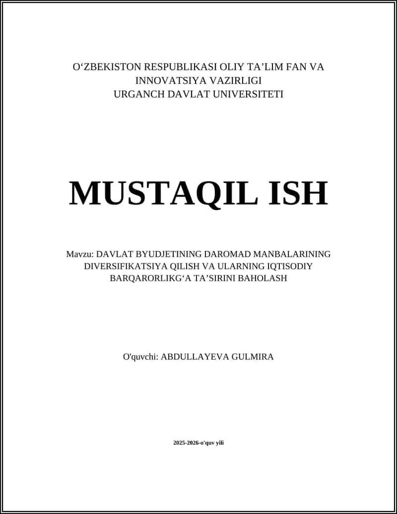 Diversifikatsiya Qilishning Byudjet Daromadlariga Taʼsiri 1