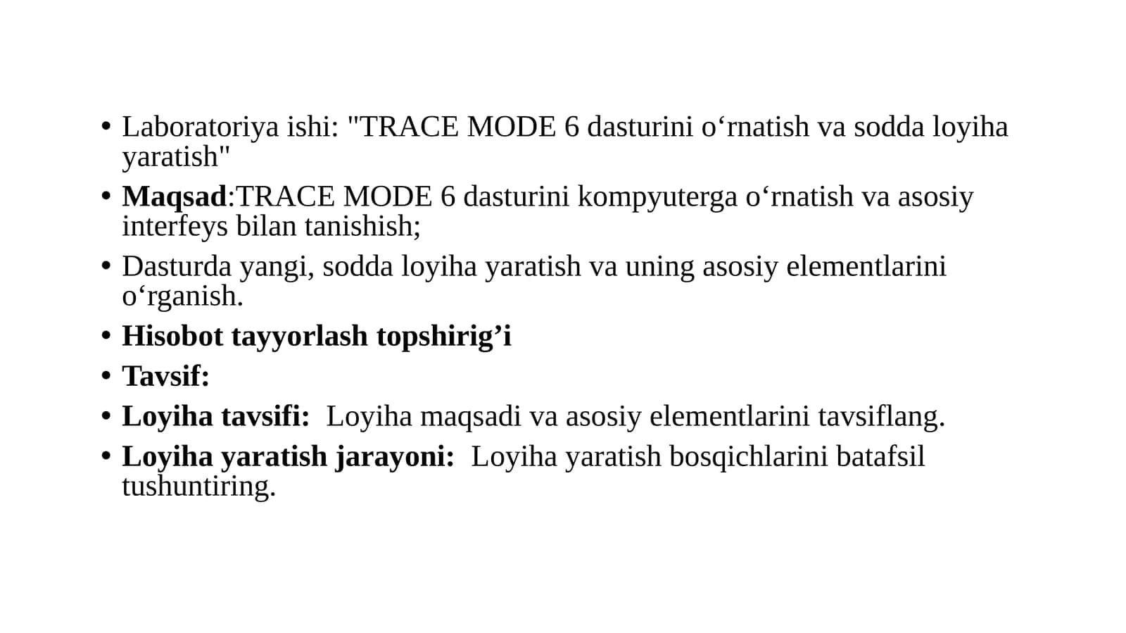 Trace mode 6 dasturini yuklash bo'yicha labaratoriya va sodda loyiha yaratish 1