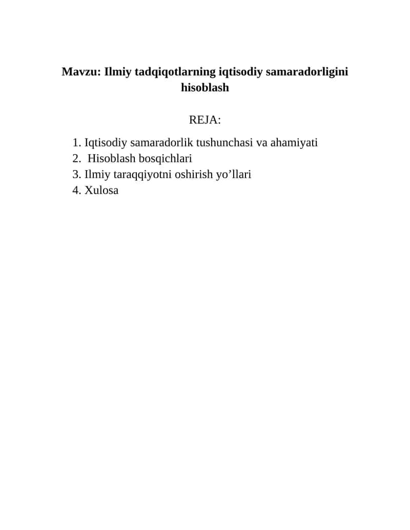 Ilmiy tadqiqotlarning iqtisodiy samaradorligini hisoblash 1