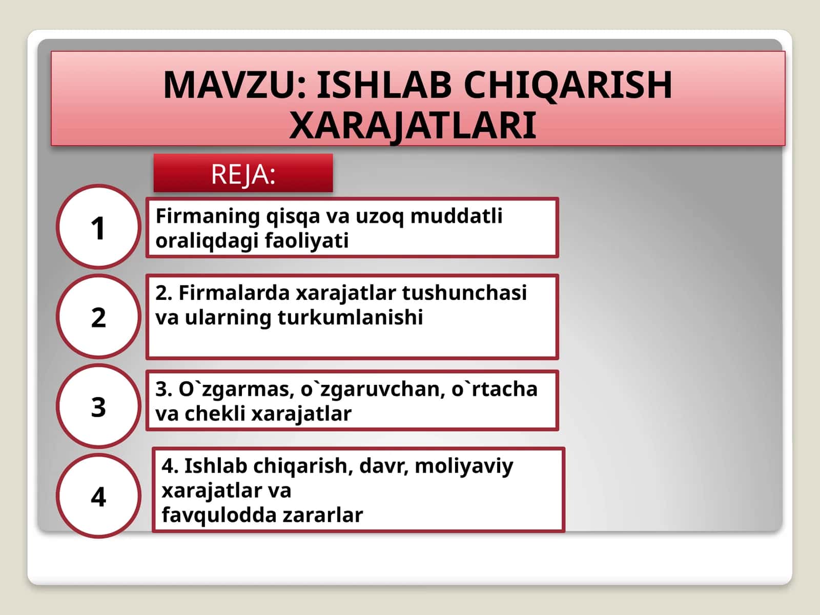 ISHLAB CHIQARISH XARAJATLARI 1