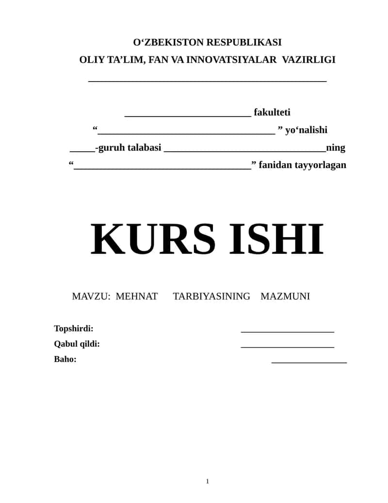 Mehnat Tarbiyasi Kurs Ishi 1