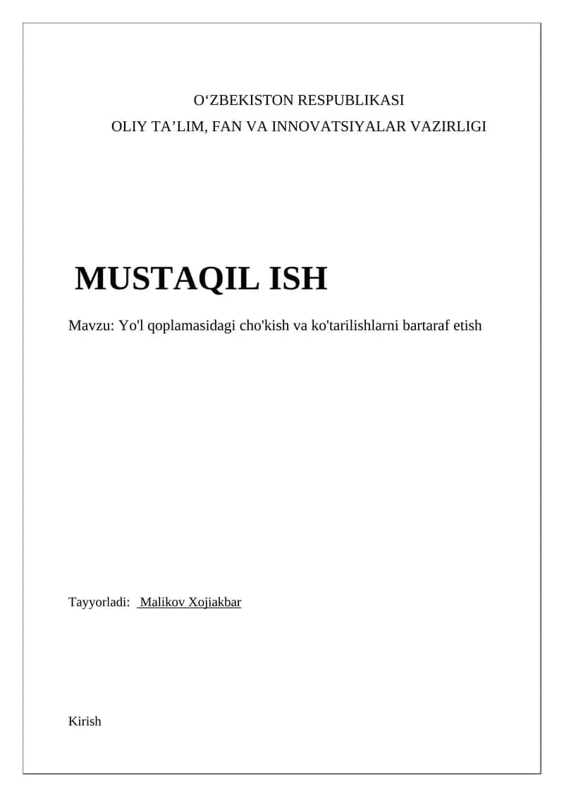 Yo'l qoplamasidagi cho'kish va ko'tarilishlarni bartaraf etish 1