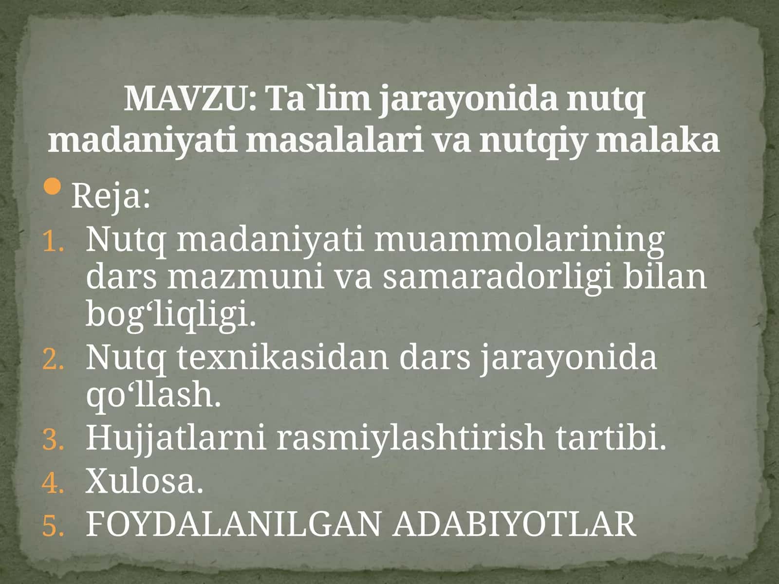 Ta`lim jarayonida nutq madaniyati masalalari va nutqiy malaka 1