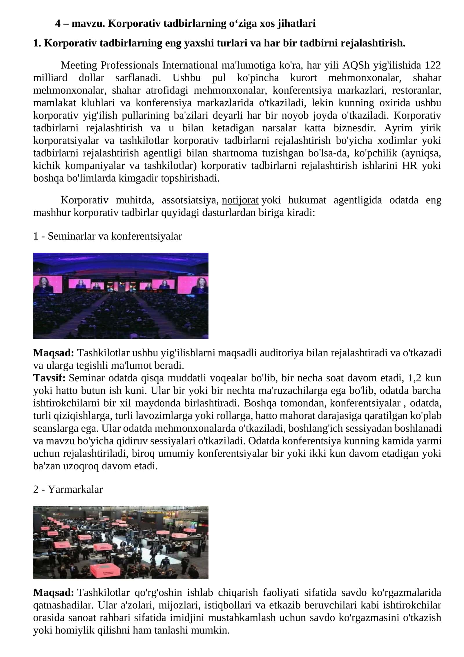 Korporativ tadbirlarning oʻziga xos jihatlari 1