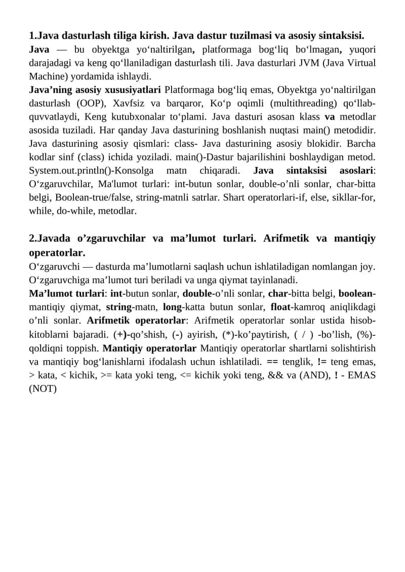 Java dasturlash tiliga kirish 1