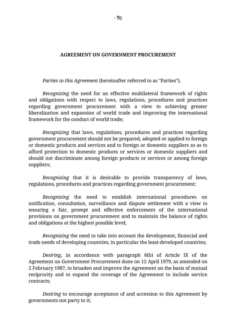 AGREEMENT ON GOVERNMENT PROCUREMENT 1