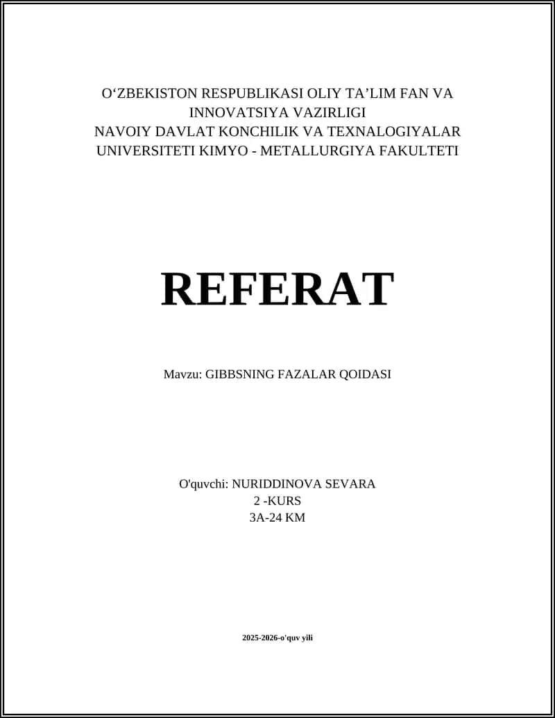 GIBBSNING FAZALAR QOIDASI 1