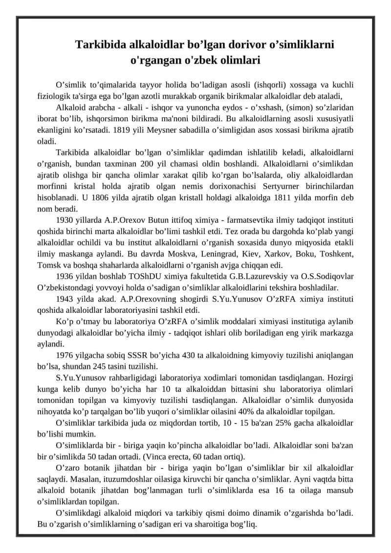 Alkaloidlar bo'lgan o'simliklar 1