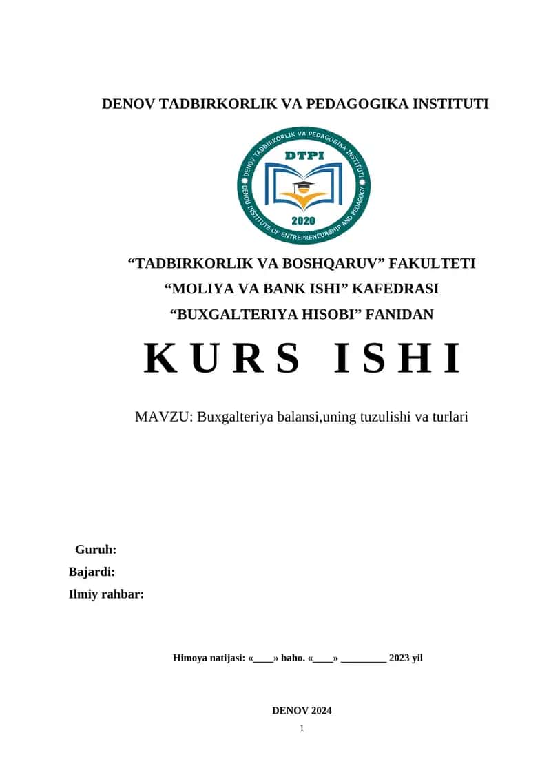 Buxgalteriya balansi,uning tuzulishi va turlari 1