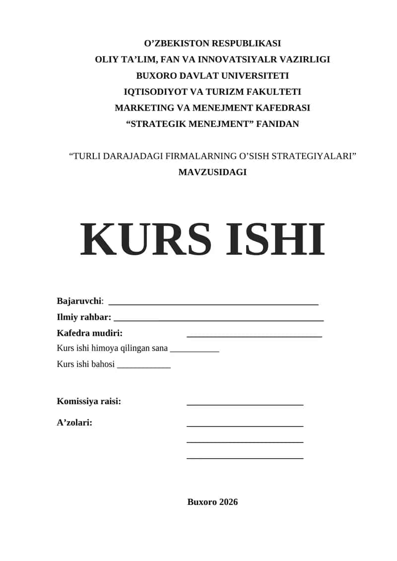 TURLI DARAJADAGI FIRMALARNING O’SISH STRATEGIYALARI 1
