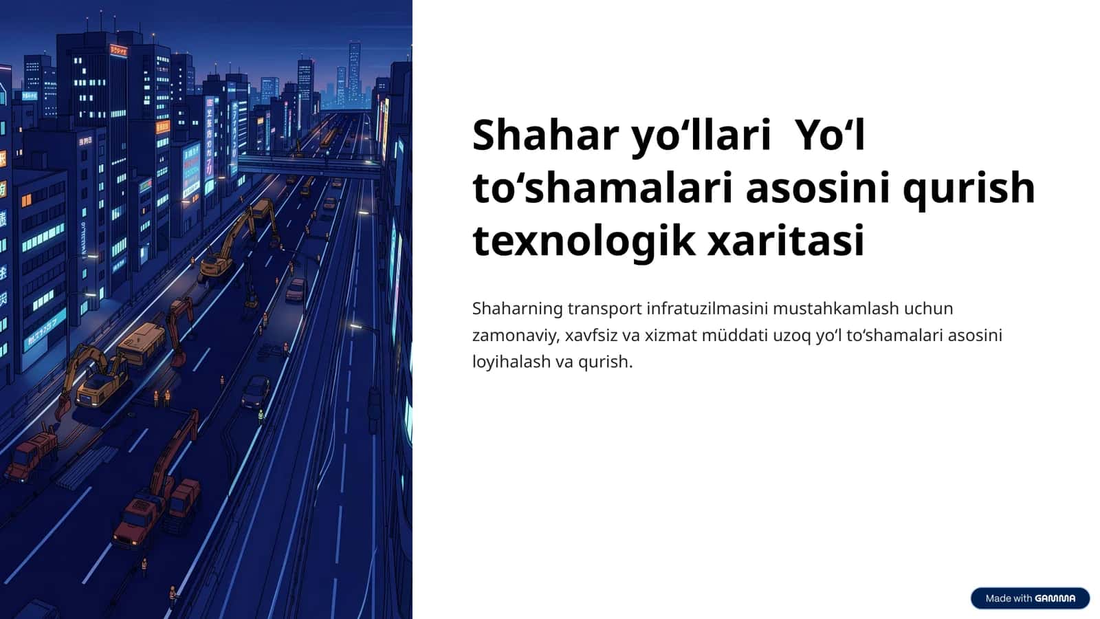 Shaharyo‘llariYo‘l to‘shamalari asosini qurish texnologik xaritasi 1