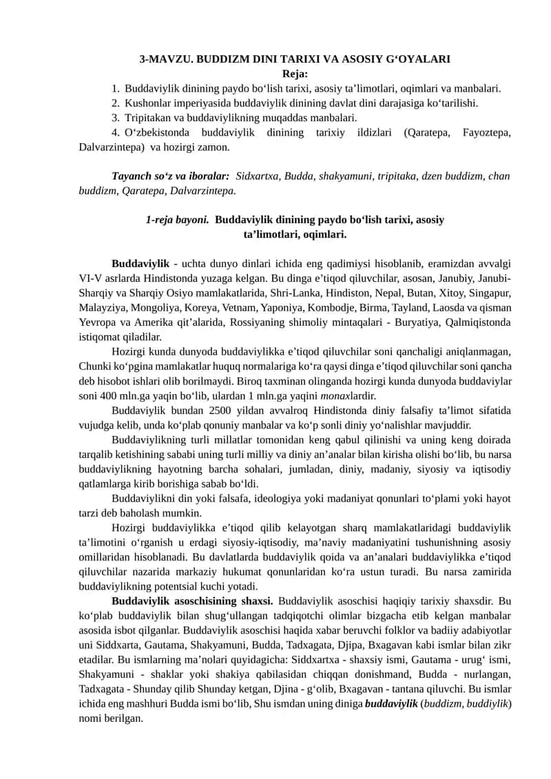 Buddizm Dinining Tarixi va Asosiy G‘oyalar 1