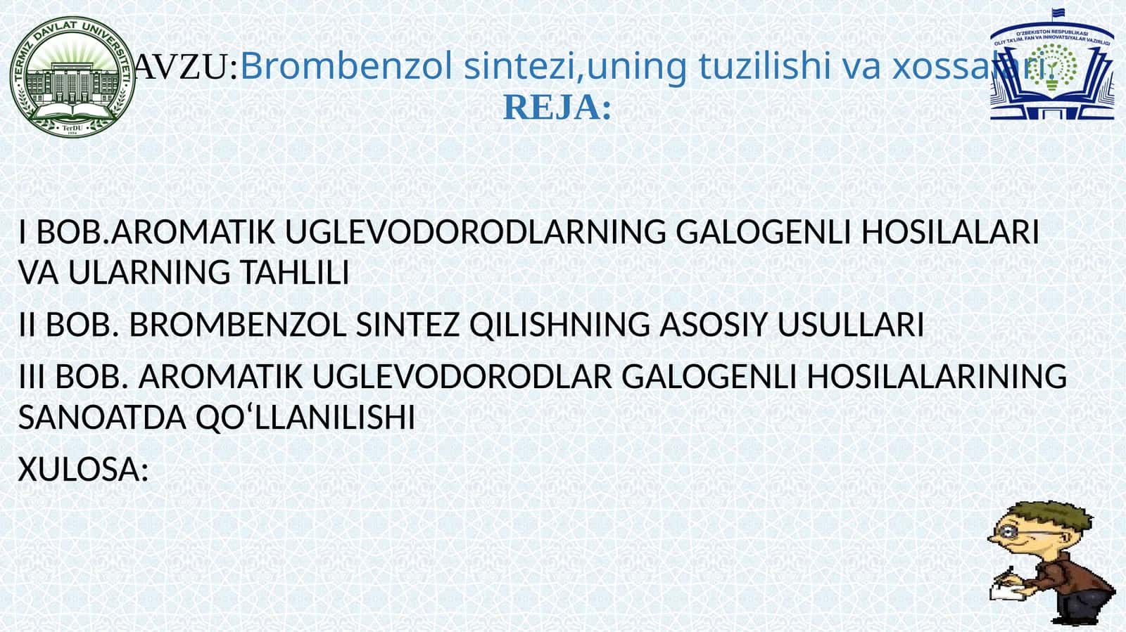 Brombenzol sintezi,uning tuzilishi va xossalari 1