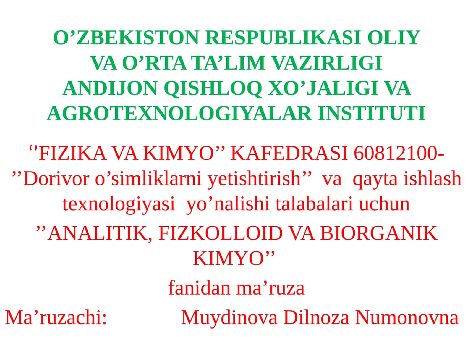 ANALITIK, FIZKOLLOID VA BIORGANIK KIMYO 1