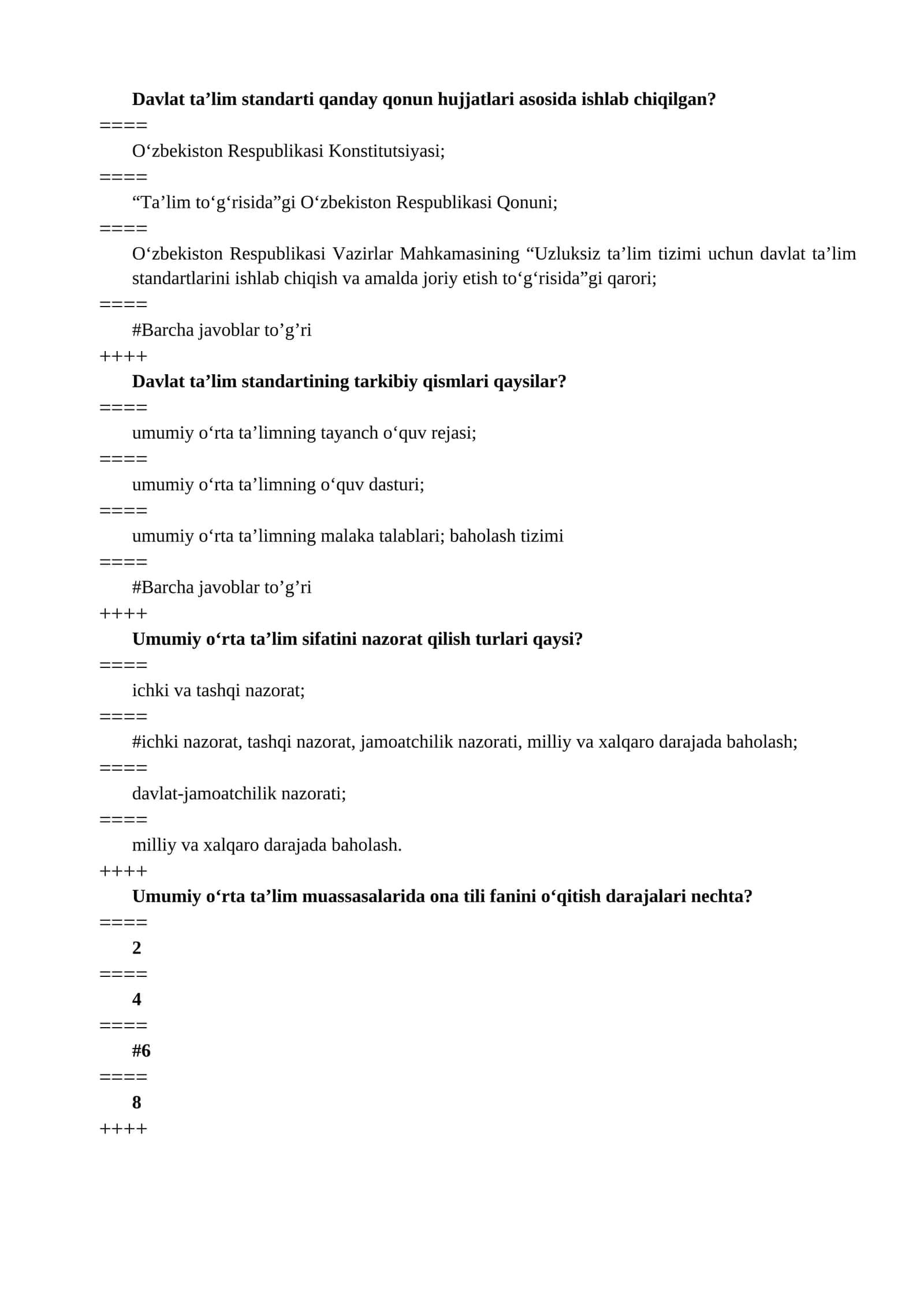 ona tili o'qitish metodikasidan test to‘plami 1