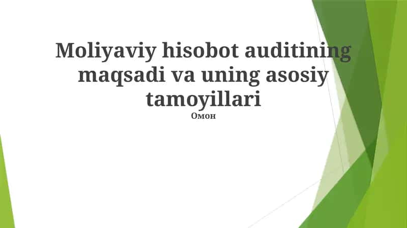 Moliyaviy hisobot auditining maqsadi va uning asosiy tamoyillari 1