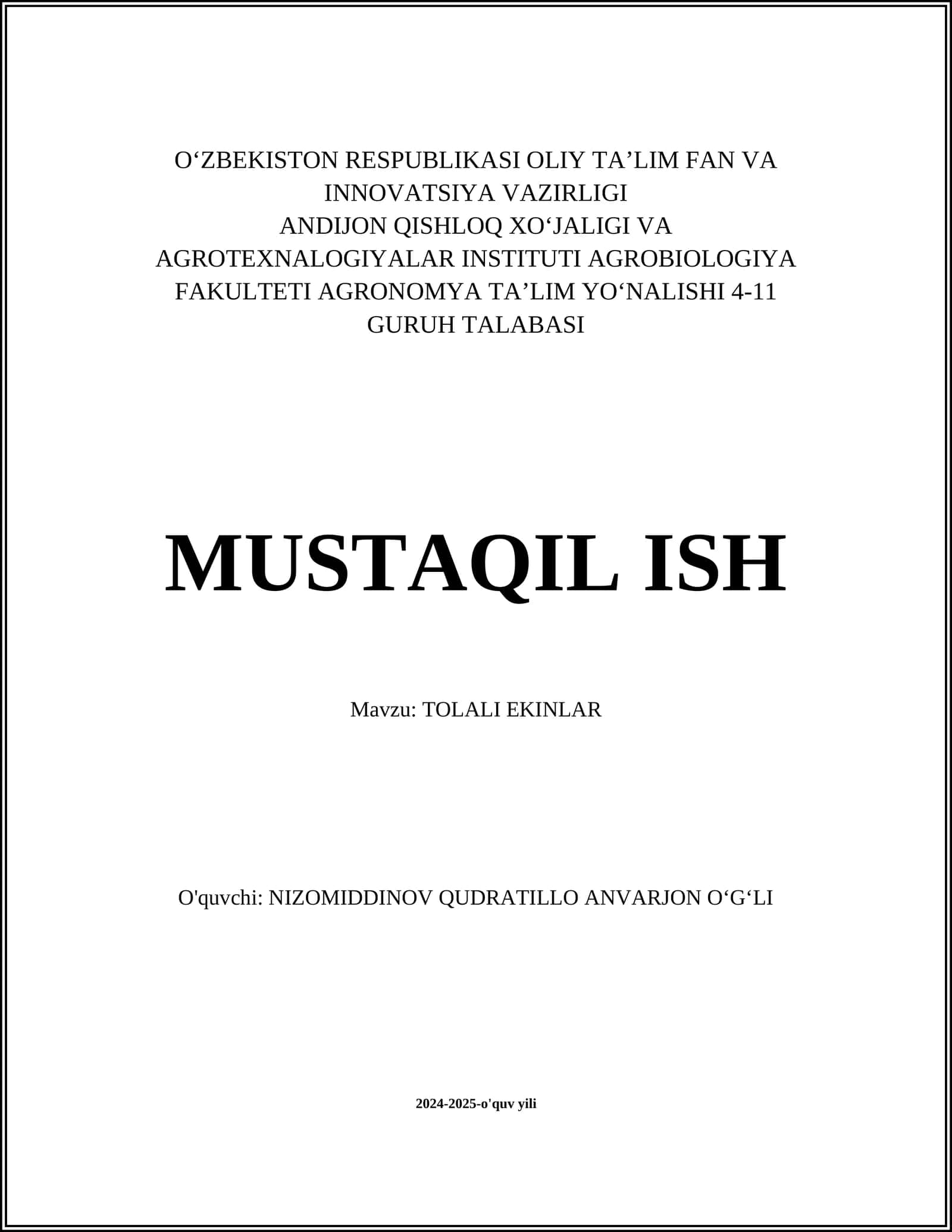 TOLALI EKINLAR 1