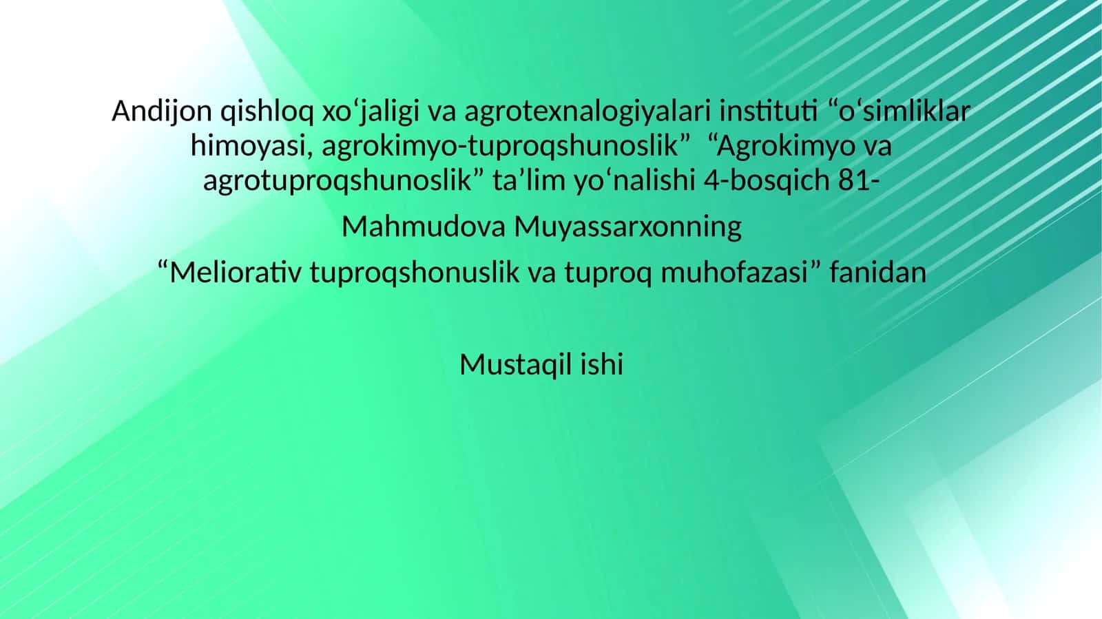 Meliorativ tuproqshonuslik va tuproq muhofazasi 1