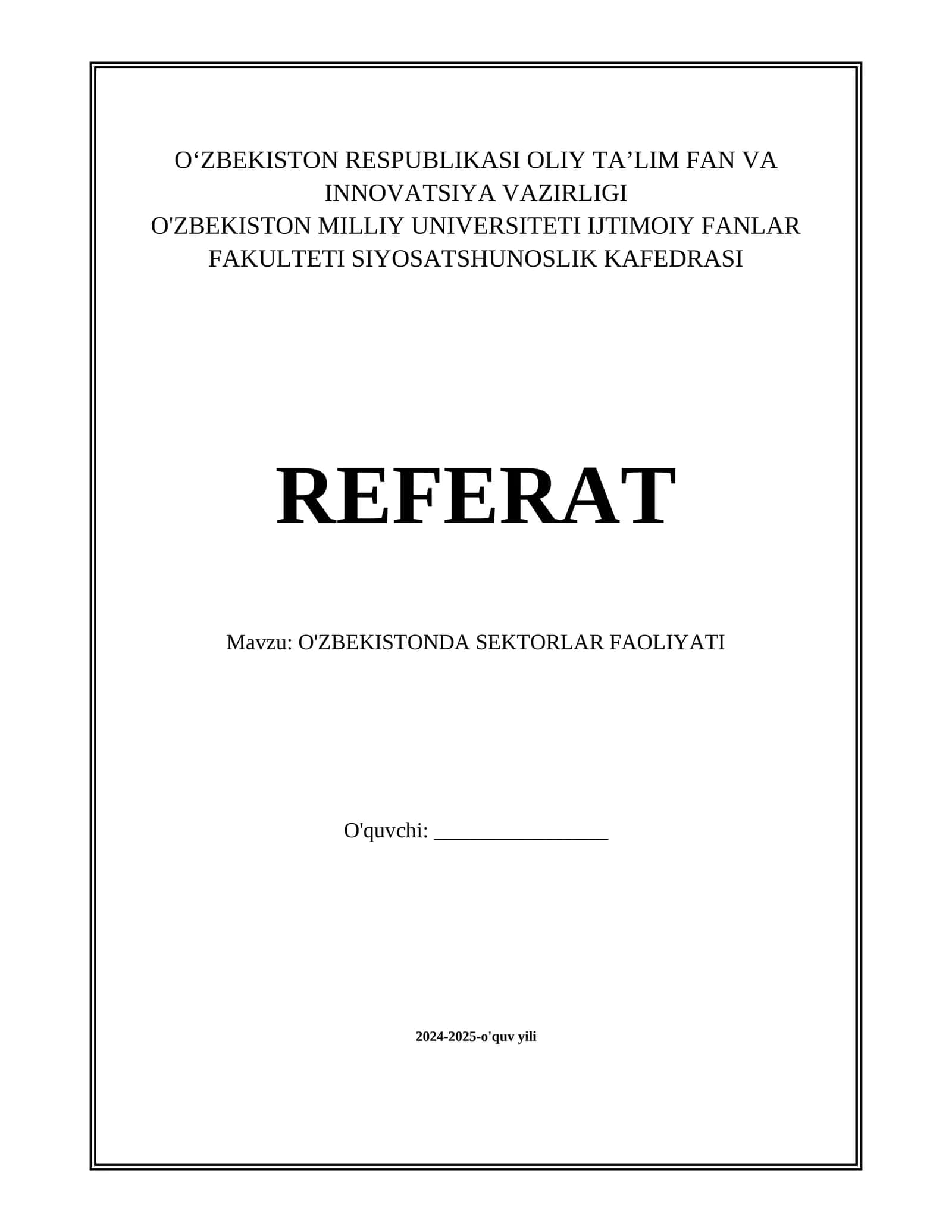 O'ZBEKISTONDA SEKTORLAR FAOLIYATI 1