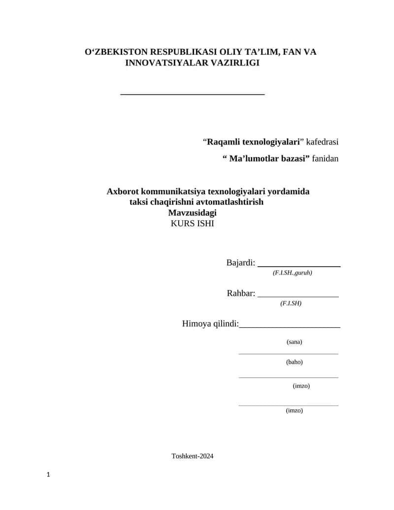 Axborot kommunikatsiya texnologiyalari yordamida taksi chaqirishni avtomatlashtirish 1