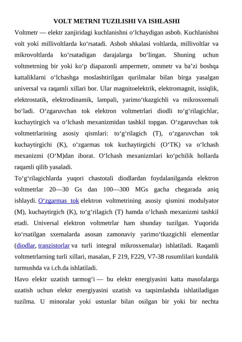 Voltmetr Tuzilishi va Ishlashi 1
