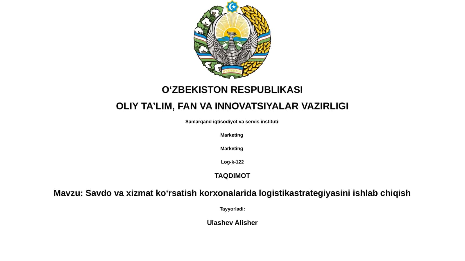 Savdo va xizmat ko‘rsatish korxonalarida logistikastrategiyasini ishlab chiqish 1