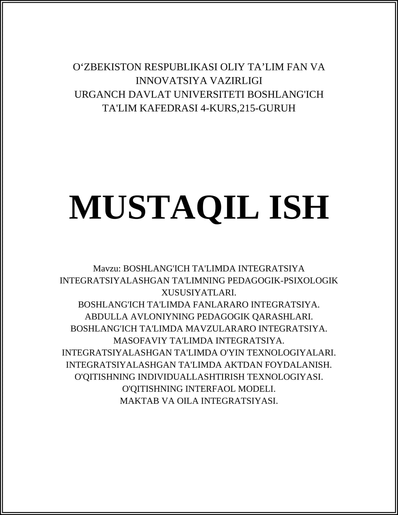 BOSHLANG'ICH TA'LIMDA INTEGRATSIYA 1